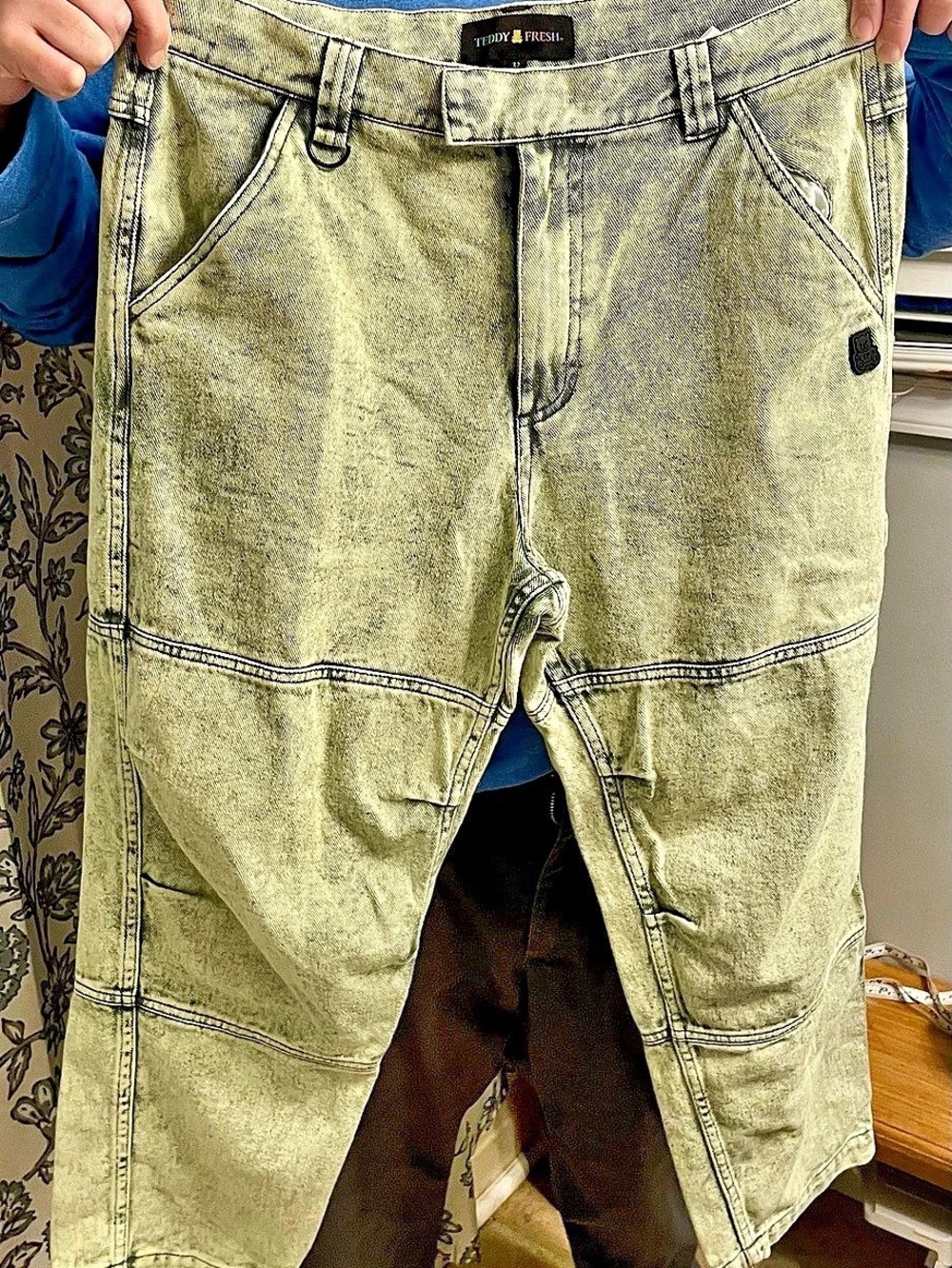 Teddy Fresh Double Knee Carpenter Pants Green acid wash Waist 32